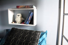 JTWoodworks white wood cube shelf helps you organize your home. White, wood, painted cube shelf organizer.