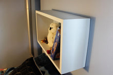 JTWoodworks wood cube shelf helps you organize your home. White, wood, painted cube shelf organizer.